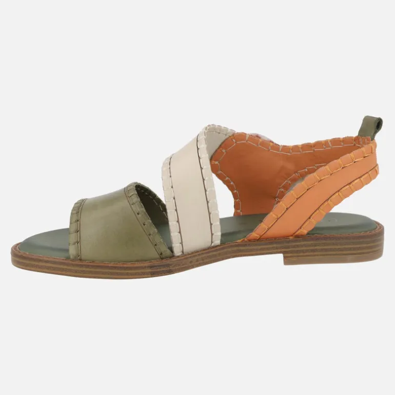 Sandalias de piel con pespuntes y hebilla nacarada