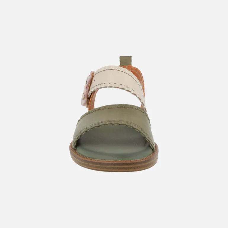 Sandalias de piel con pespuntes y hebilla nacarada