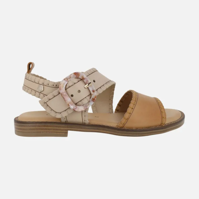 Sandalias de piel con pespuntes y hebilla nacarada