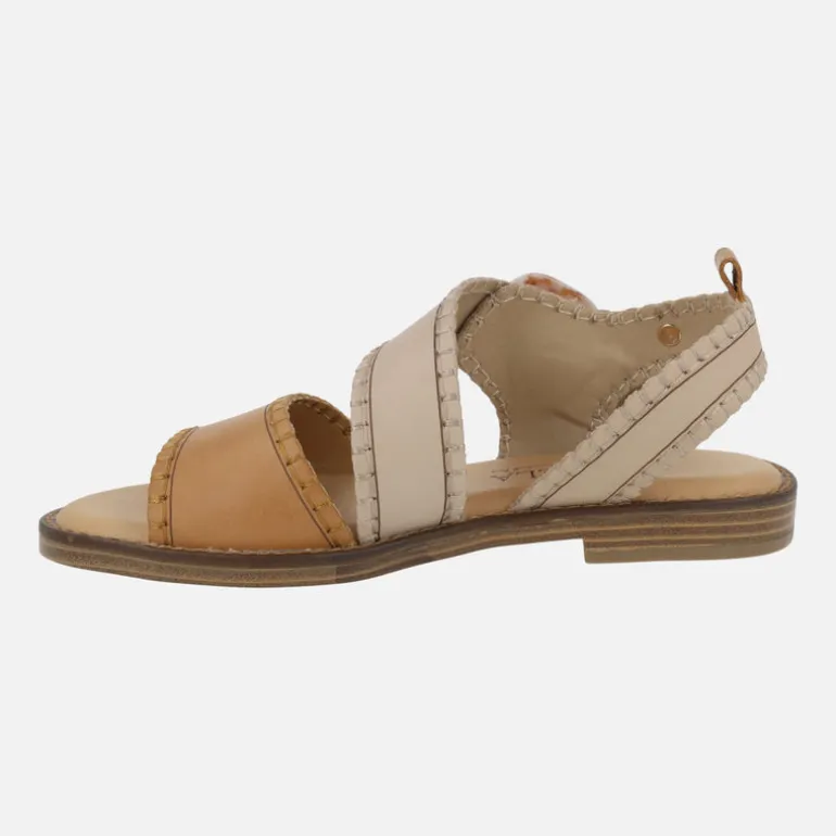 Sandalias de piel con pespuntes y hebilla nacarada