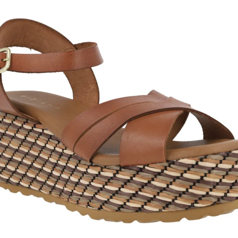 Sandalias de piel con platafoma de rafia Tiziana