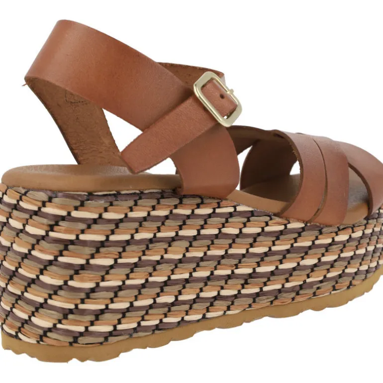 Sandalias de piel con platafoma de rafia Tiziana