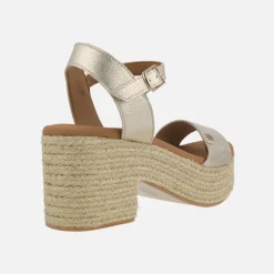 Sandalias de piel con plataforma y tacón de rafia Abaka laminado Oro
