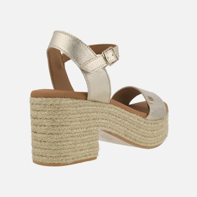 Sandalias de piel con plataforma y tacón de rafia Abaka laminado Oro