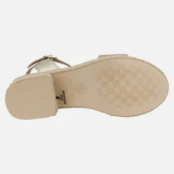 Sandalias de piel con plataforma y tacón de rafia Abaka laminado Oro
