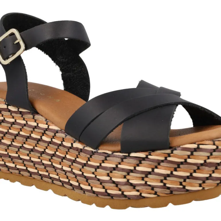 Sandalias de piel con platafoma de rafia Tiziana