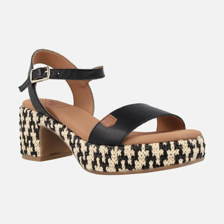 Sandalias de piel con tacón y plataforma de rafia Beliche Bombay