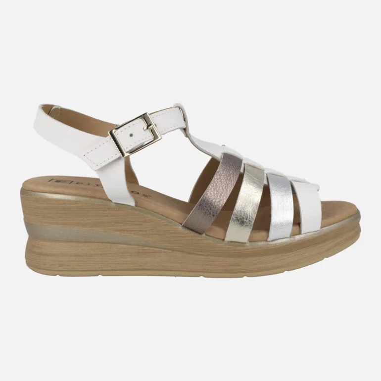 Sandalias de piel con tiras combinadas y plataforma