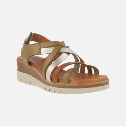 Sandalias de piel con tiras combinadas y cierre de velcro
