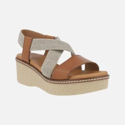 Sandalias de piel con tiras elásticas y cuña