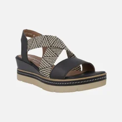 Sandalias de piel con tiras cruzadas en acabado rafia