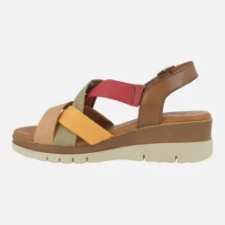 Sandalias de piel con tiras multicolor y cierre de hebilla