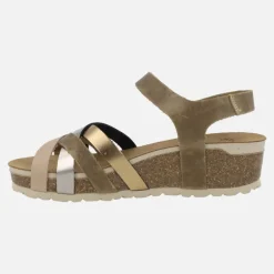 Sandalias de piel con tiras combinadas y cierre de velcro