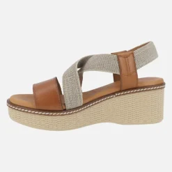 Sandalias de piel con tiras elásticas y cuña