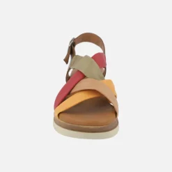 Sandalias de piel con tiras multicolor y cierre de hebilla