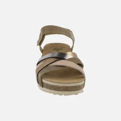 Sandalias de piel con tiras combinadas y cierre de velcro