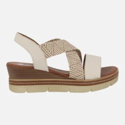 Sandalias de piel con tiras cruzadas en acabado rafia