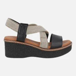 Sandalias de piel con tiras elásticas y cuña