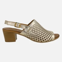 Sandalias de piel con troquelados y tacón medio Elda