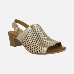 Sandalias de piel con troquelados y tacón medio Elda