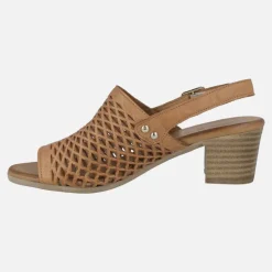 Sandalias de piel con troquelados y tacón medio Elda