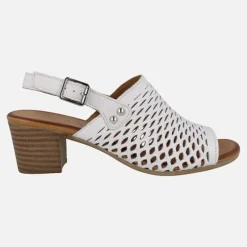 Sandalias de piel con troquelados y tacón medio Elda