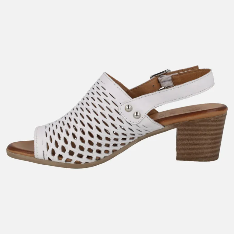 Sandalias de piel con troquelados y tacón medio Elda