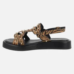 Sandalias de piel en animal print con tachas doradas