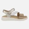 Sandalias de piel en blanco-camel-oro con cierre de velcros