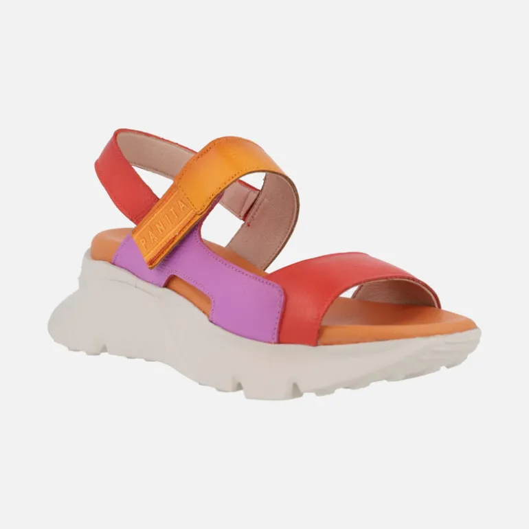 Sandalias de piel en combinado multicolor con piso volúmen