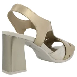 Sandalias de piel en combinado oro con tacón alto
