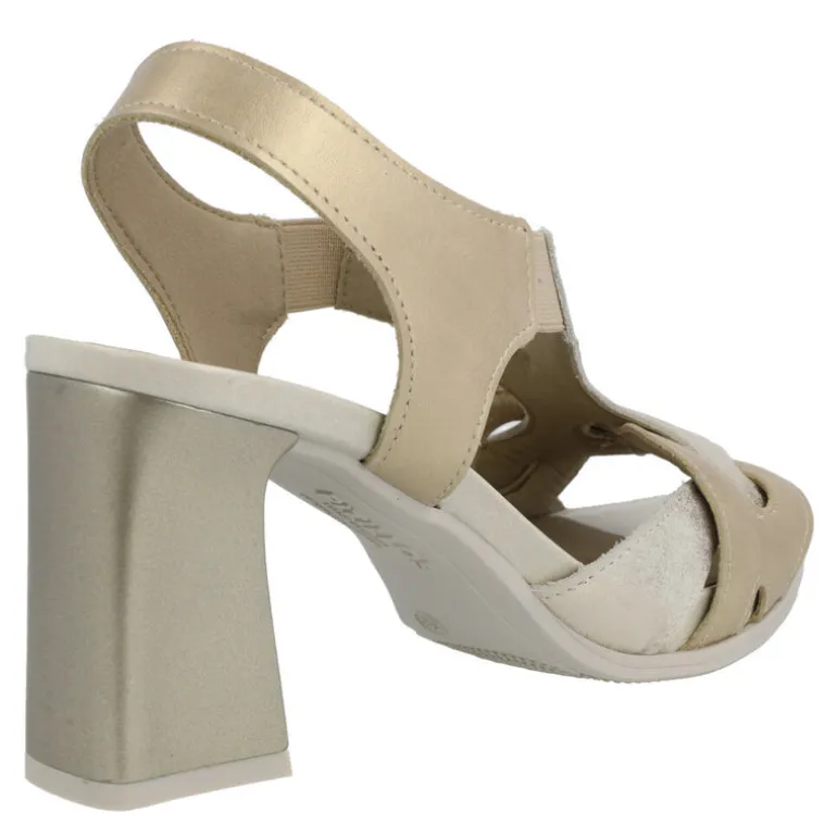 Sandalias de piel en combinado oro con tacón alto