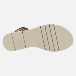 Sandalias de piel en marrón y beige con cierre al tobillo