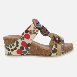 Sandalias de piel estampadas con detalle de flores Bonito 224 Beige