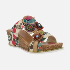 Sandalias de piel estampadas con detalle de flores Bonito 224 Beige