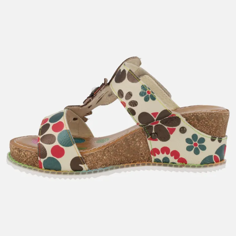 Sandalias de piel estampadas con detalle de flores Bonito 224 Beige