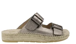 Sandalias de piel metalizada con doble hebilla y piso de esparto