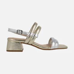 Sandalias de piel metalizadas en combinado oro y plata
