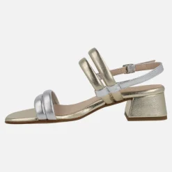 Sandalias de piel metalizadas en combinado oro y plata