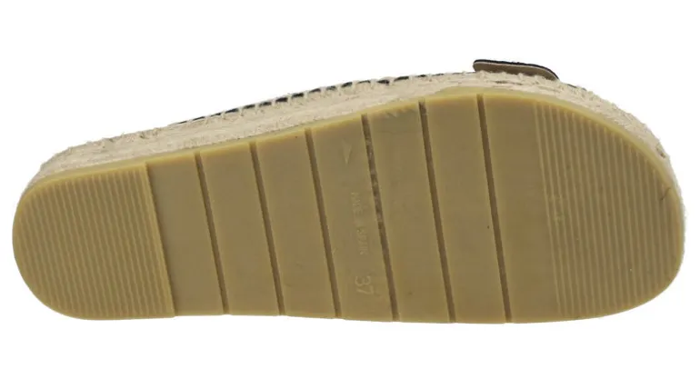 Sandalias de piel metalizada con doble hebilla y piso de esparto