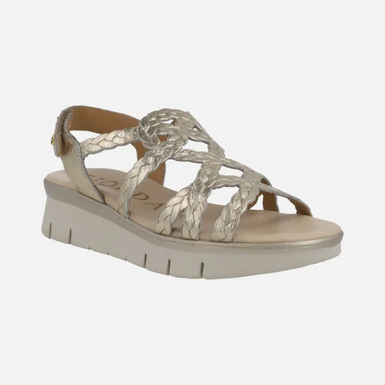 Sandalias de piel metalizadas efecto trenzado con cierre de velcro
