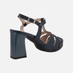 Sandalias de piel metalizada con tacones altos