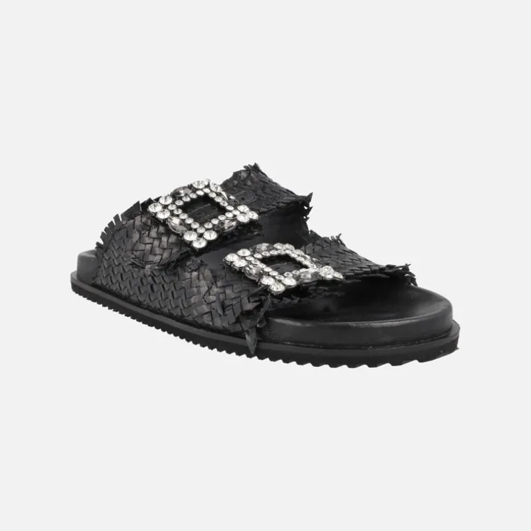 Sandalias de piel trenzada con hebillas joya