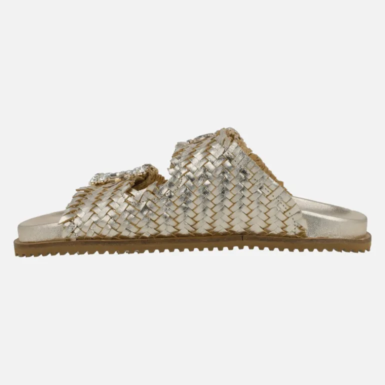 Sandalias de piel trenzada con hebillas joya