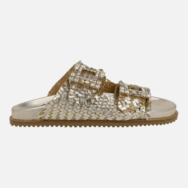 Sandalias de piel trenzada con hebillas joya