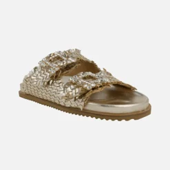 Sandalias de piel trenzada con hebillas joya