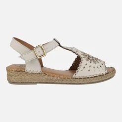 Sandalias de piel troqueladas con piso de esparto