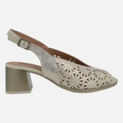 Sandalias de piel troqueladas con tacones anchos de 6 cms