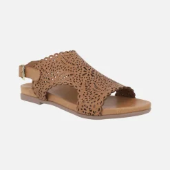 Sandalias de piel troqueladas con tira al talón