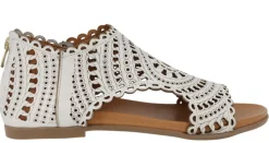 Sandalias de piel troqueladas con cremallera trasera